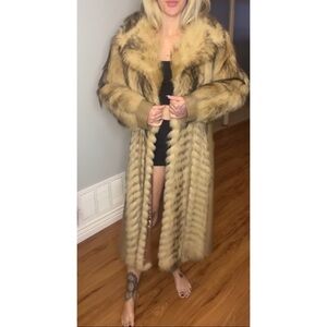 Weiss Furs Long Natural Brown & Cream Full-Length Fur Coat